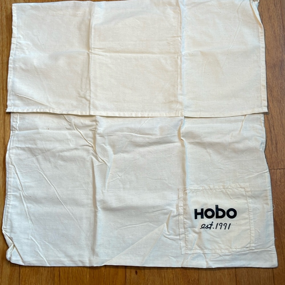 HOBO dust bag. Fold over. 17”x17”. Cream with black.
